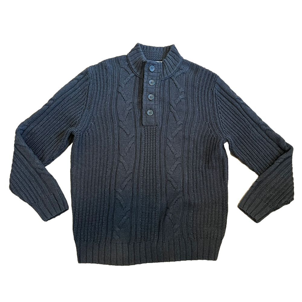 Cabela's Mens Heavy Weight Knit Sweater With Buttons Large Gray